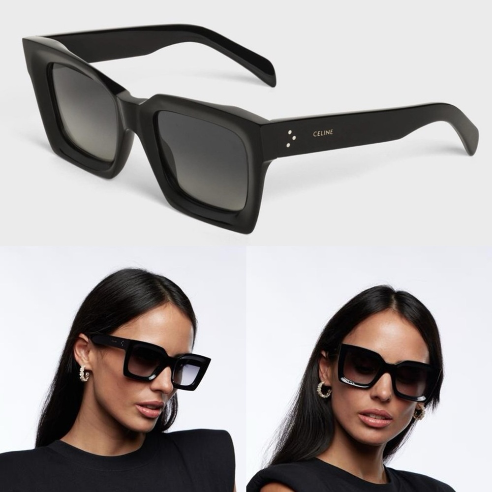 Authentic NEW Celine Black Rectangle Acetate sunglasses - Picture 4 of 17
